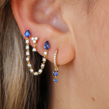Gold Diamond Sapphire Prong Double Drop Hoop Earring