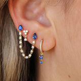 Gold Diamond Sapphire Pear Drop Hoop Earring
