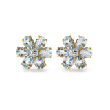 Gold Light Blue Topaz Diamond Flower Earring