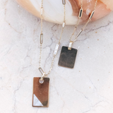 Gold Black Onyx Spaced Rectangle Chain Necklace