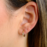Gold Diamond Puff Link Hoop Earring