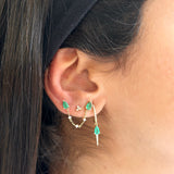 Gold Emerald Pear Diamond Spike Drop Hoop Earring