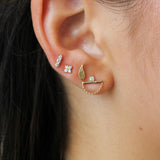 Gold Mini Square Diamond Bar Chain Link Stud Earring