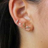 Gold Round Diamond Line Stud Earring