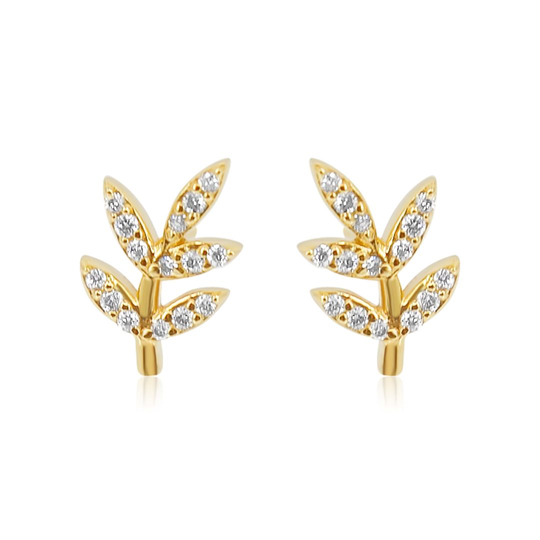 Gold Diamond Leaf Stud Earring - Monisha Melwani Jewelry