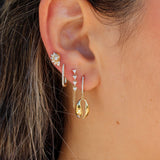 Gold Diamond Shell Drop Hoop Earrings