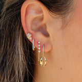 Gold Pave Diamond Rectangle Hoop Earring
