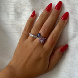 Gold Pave Diamond Rectangle Emerald Cut Ring