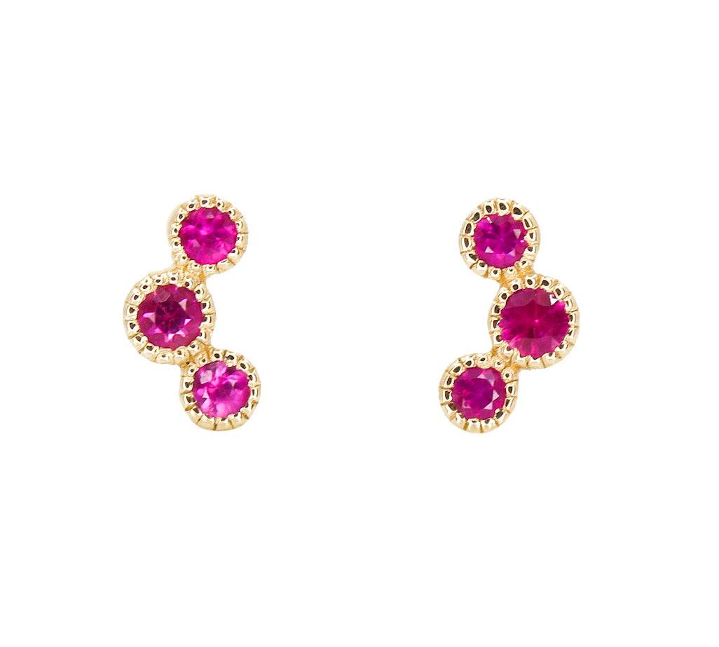 Gold Ruby Bezel Trio Climber Earring