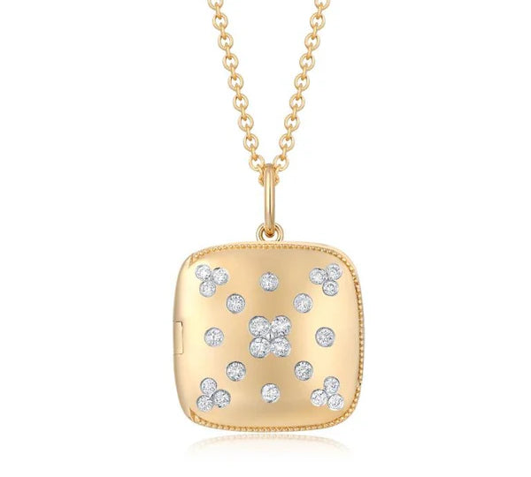 Gold Diamond Square Locket Necklace