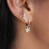 Gold Diamond Pearl Cluster Drop Hoop Earring