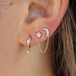 Gold Diamond Moon Star Chain Connecting Earring by Monisha Melwani Jewelry