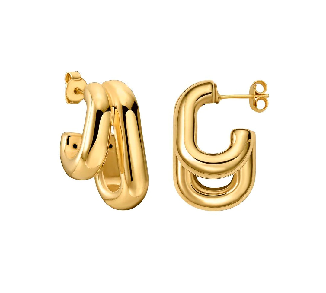 Gold Double Rectangle Hoop