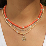 Diamond Pearl Orange Heishi Beaded Necklace