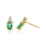 Gold Pear Shaped Diamond Oval Emerald Stud Earring