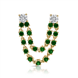 Gold Diamond Double Emerald Connecting Earring
