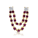 Gold Diamond Double Ruby Connecting Earring