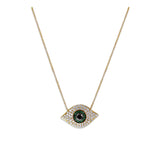 Gold Pave Black Diamond Emerald Evil Eye Necklace