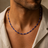 Gold Blue Lapis Rectangle Necklace