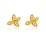 Gold Diamond Triple Leaf Flower Stud Earring