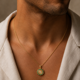 Gold Diamond Emerald Round Medallion Pendant
