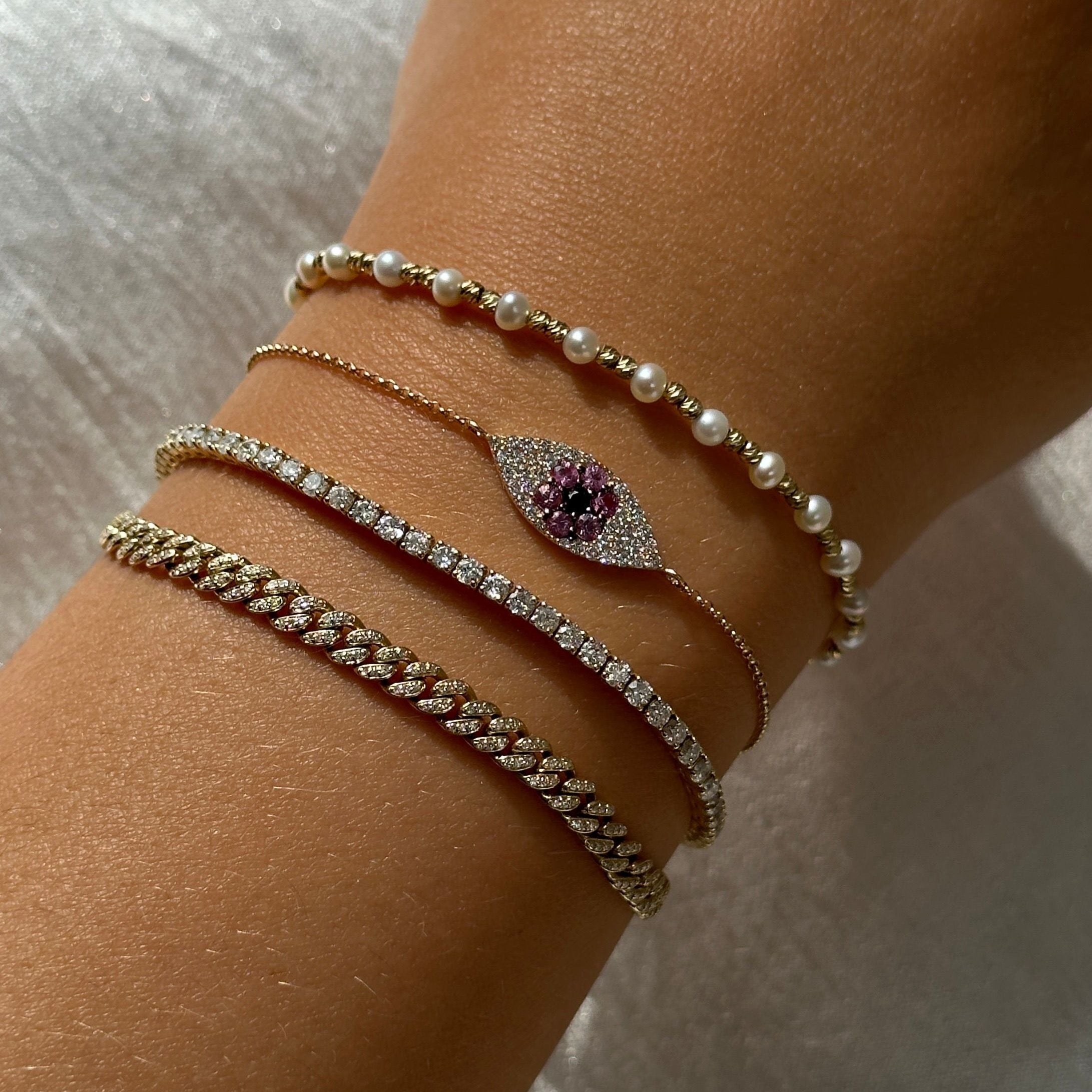 Gold Diamond Pink Sapphire Evil Eye Bracelet