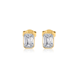 Gold Lab Diamond Emerald Cut Bezel Stud Earring