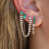 Gold Five Pear Diamond and Emerald Drop Earring