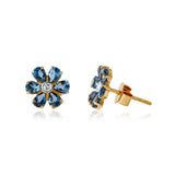 Gold Blue Topaz Diamond Flower Earring