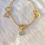 Gold Round Diamond Turquoise Pendant