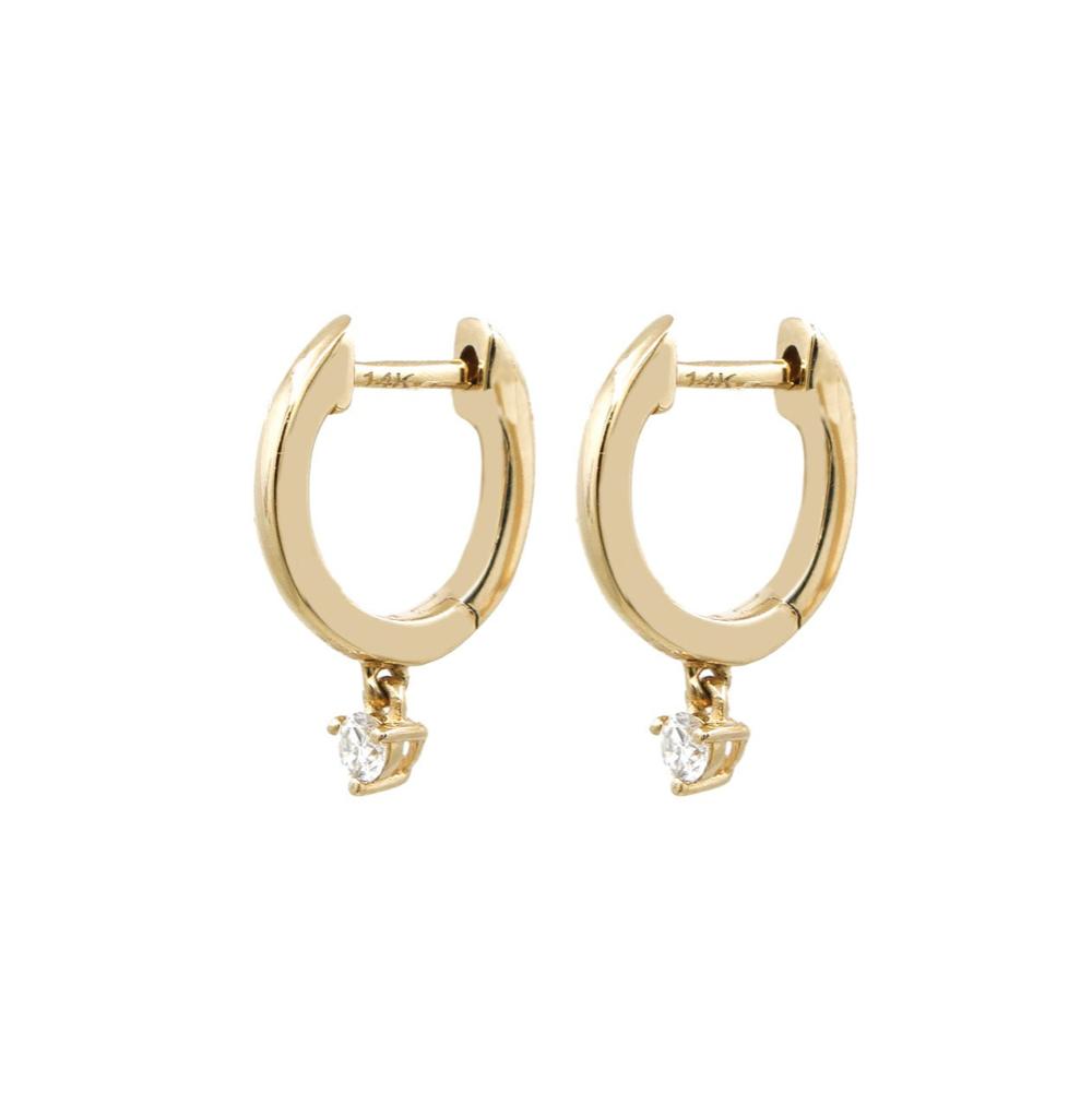 Mini Hoop Diamond Drop Earrings - 14KT Gold - Monisha Melwani Jewelry