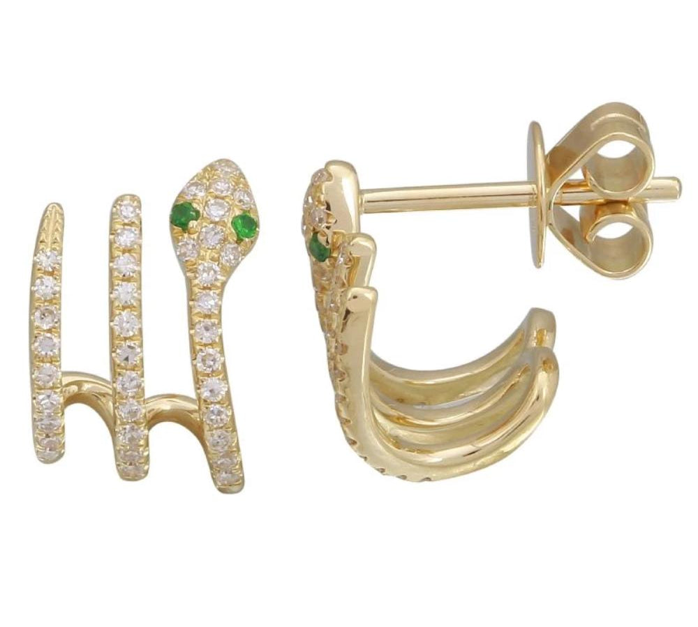 Diamond Snake Cuff Earrings - 14KT Gold - Monisha Melwani Jewelry