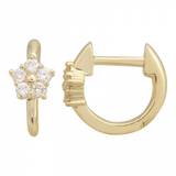 Gold Diamond Flower Huggie Earrings