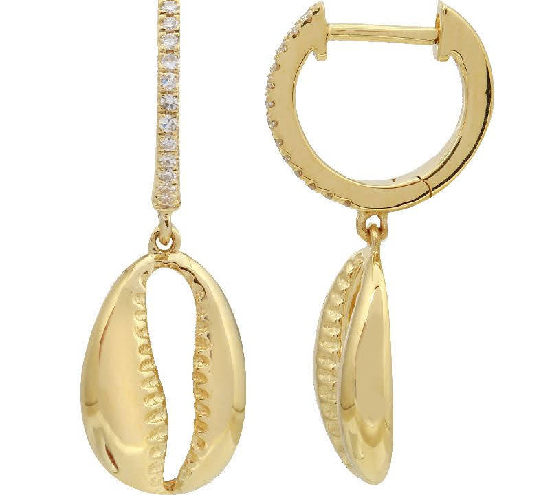 Gold Shell Drop Hoop earrings-14kt Gold-Monisha Melwani Jewelry