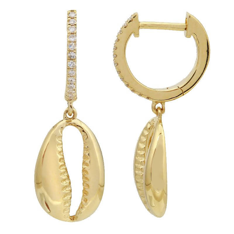Gold Shell Drop Hoop earrings-14kt Gold-Monisha Melwani Jewelry