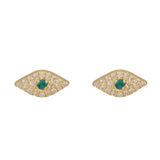 Gold Diamond and Emerald Evil Eye Stud Earrings- 14KT Yellow Gold Fine Jewelry- Monisha Melwani Jewelry