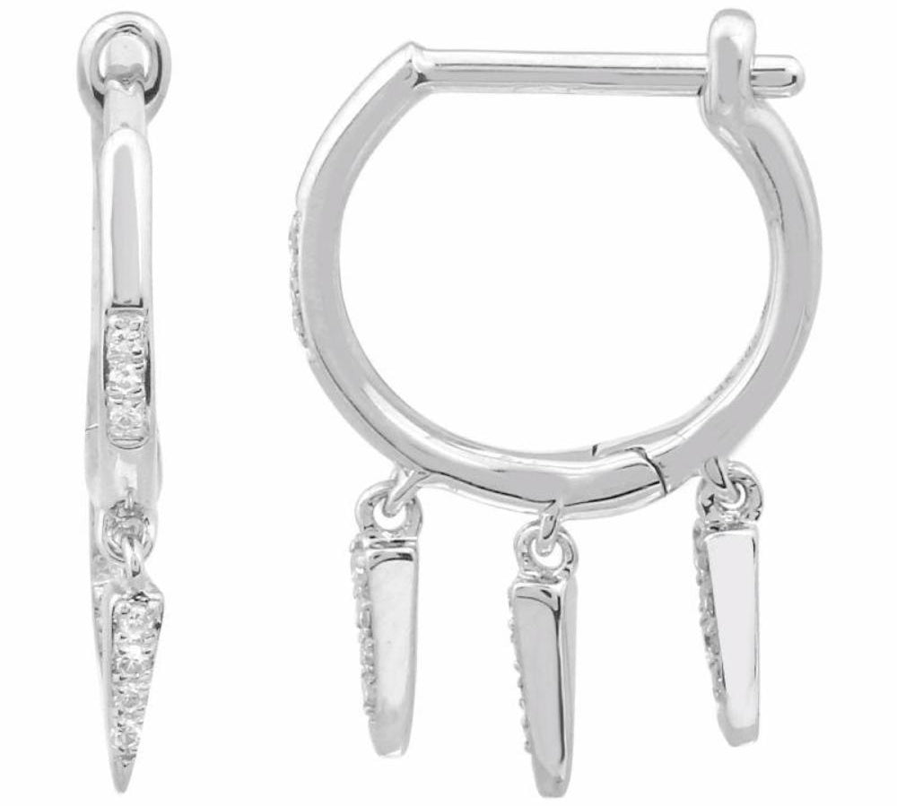 Triple Diamond Spike Hoop Earrings - 14kT Gold - Monisha Melwani Jewelry