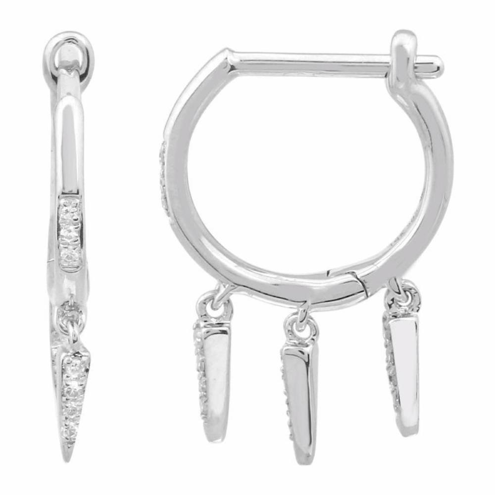 Triple Diamond Spike Hoop Earrings - 14kT Gold - Monisha Melwani Jewelry