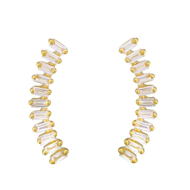 Gold Baguette Diamond Ear Climber - 14KT Gold - Monisha Melwani Jewelry
