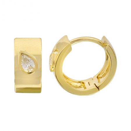 Gold Tilted Diamond Pear Huggie Earring - 14kt Gold - Monisha Melwani Jewelry