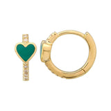 Gold Diamond Green Enamel Heart Hoop Earring