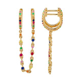 Gold Multi Sapphire Double Connecting Hoop Earring-14kt Gold-Monisha Melwani Jewelry 