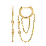 Gold Double Loop Diamond Hoop Earring - 14kt Gold - Monisha Melwani Jewelry