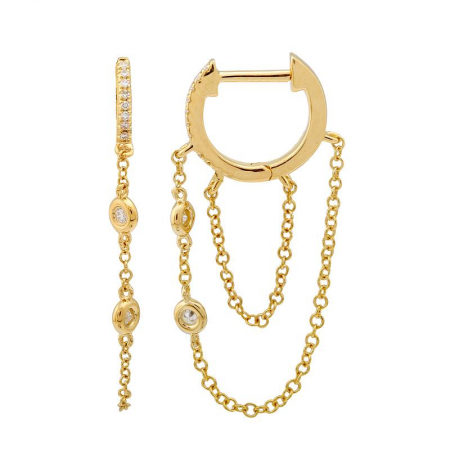 Gold Double Loop Diamond Hoop Earring - 14kt Gold - Monisha Melwani Jewelry