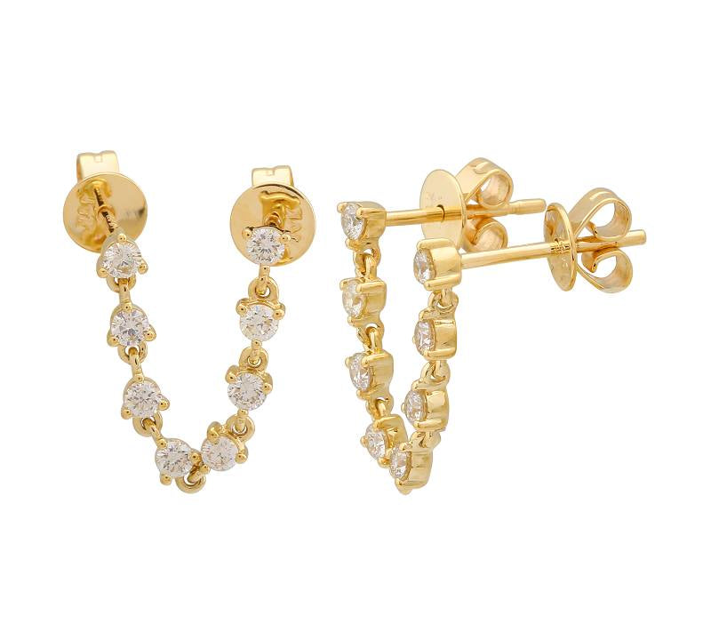 Gold Mini Diamond Connecting Earrings - 14KT Gold - Monisha Melwani Jewelry