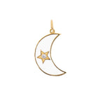 14KT Yellow Gold Diamond White Enamel Moon Star Pendant- Monisha Melwani Jewelry