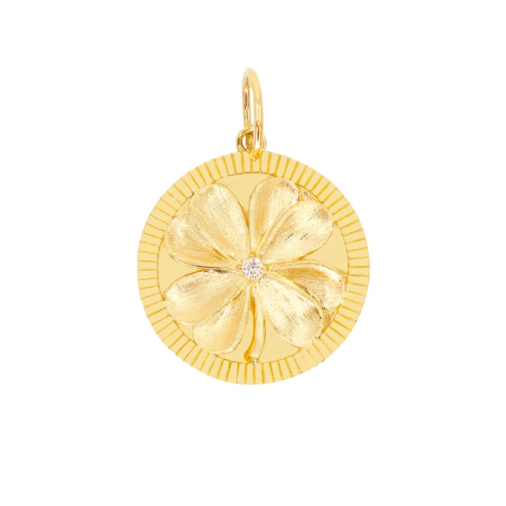 Gold Round Flower Pendant - 14KT Gold - Monisha Melwani Jewelry