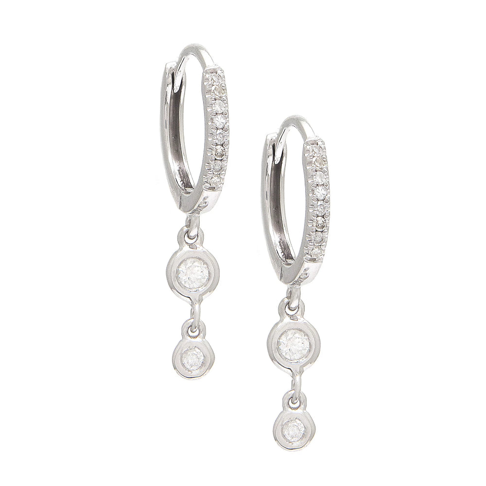 Gold Double Drop Bezel Diamond Hoop Earrings - 14KT Gold - Monisha Melwani Jewelry