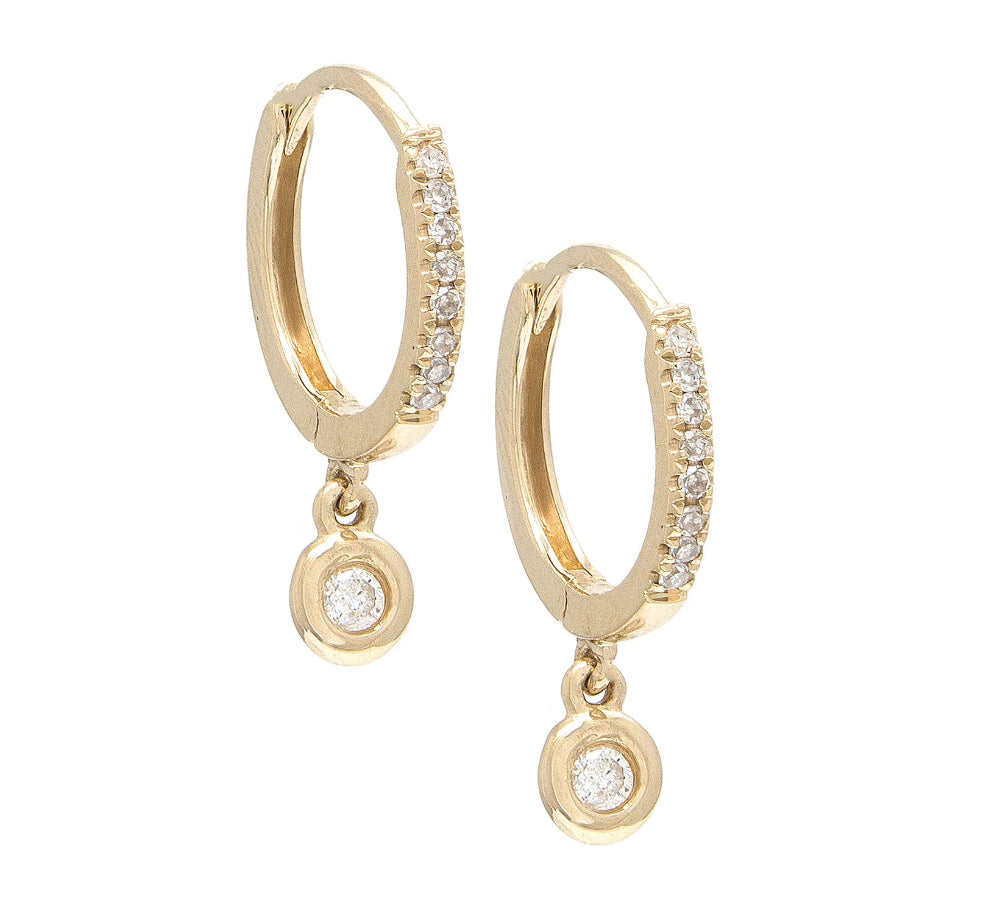 Gold Diamond Bezel Hoop - 14KT Gold - Monisha Melwani Jewelry
