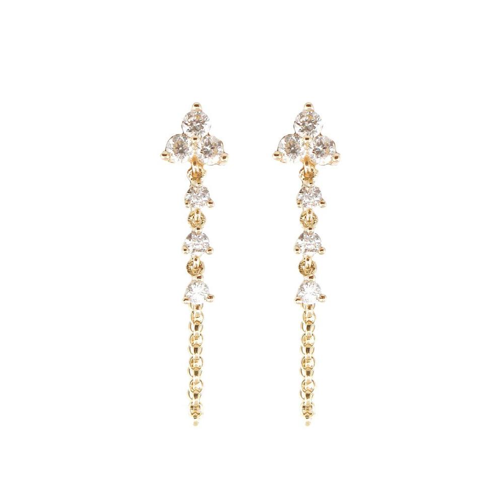 Diamond Trio Drop Earrings - 14KT Gold - Monisha Melwani Jewelry